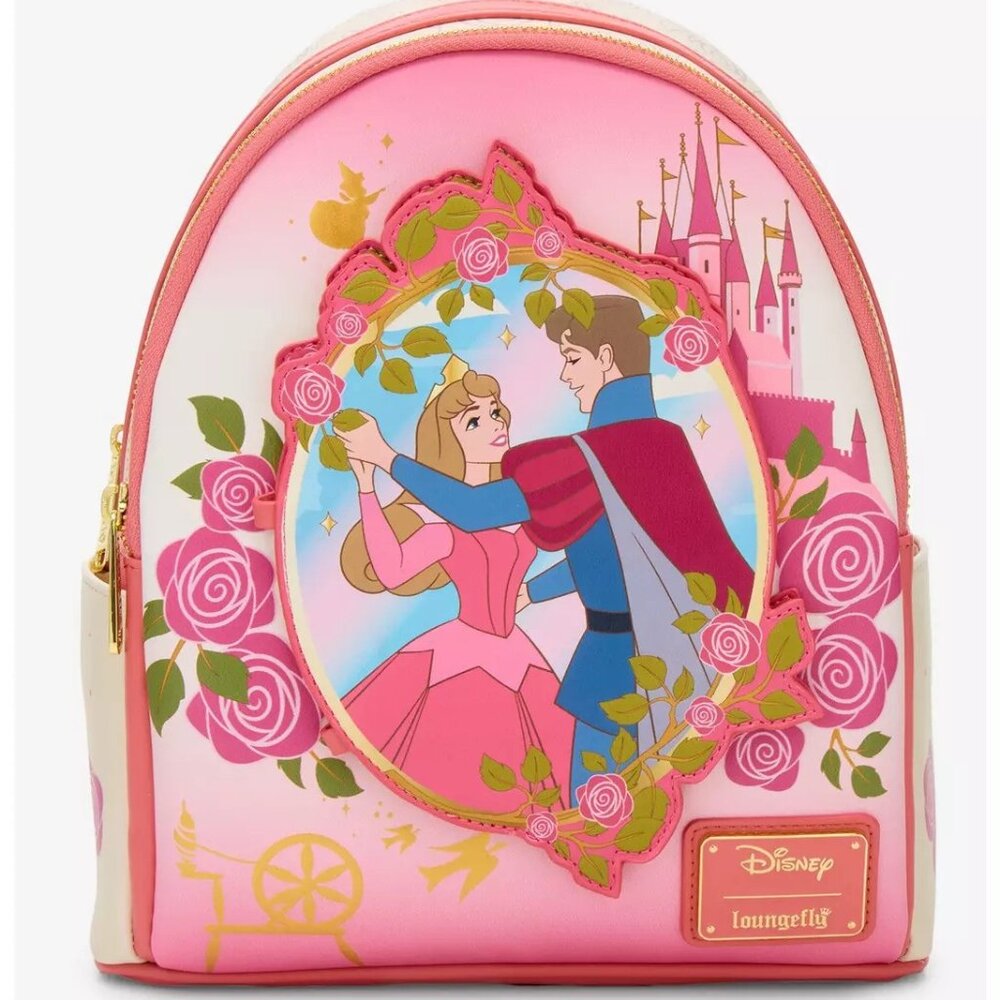 Loungefly Disney Sleeping Beauty Mini Backpack Aurora Phillip Magnetic Door Bag